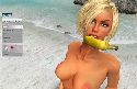 Blondie on the shore showing off blowjob skills